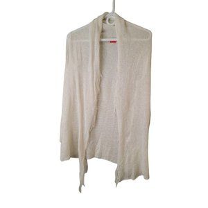 Suss Small Women's Cardigan White Lightweight Mohair Blend Fringe Boho Open